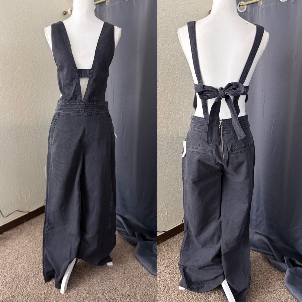 Pilcro Puddle Wide Leg Denim Jumpsuit Womens 27 Black NEW with tags - Picture 2 of 12